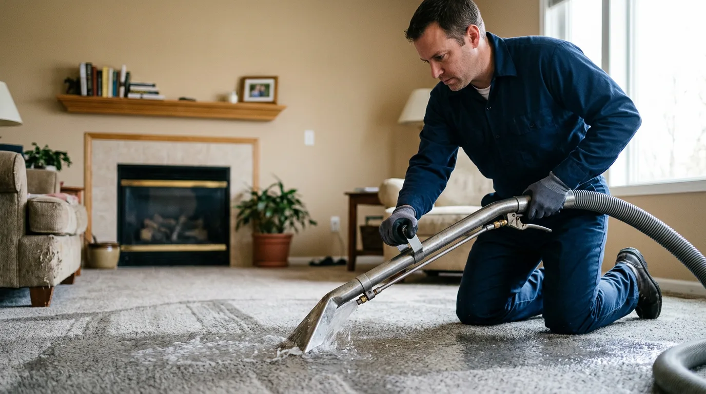 Water damage restoration technician working near Wallis, TX